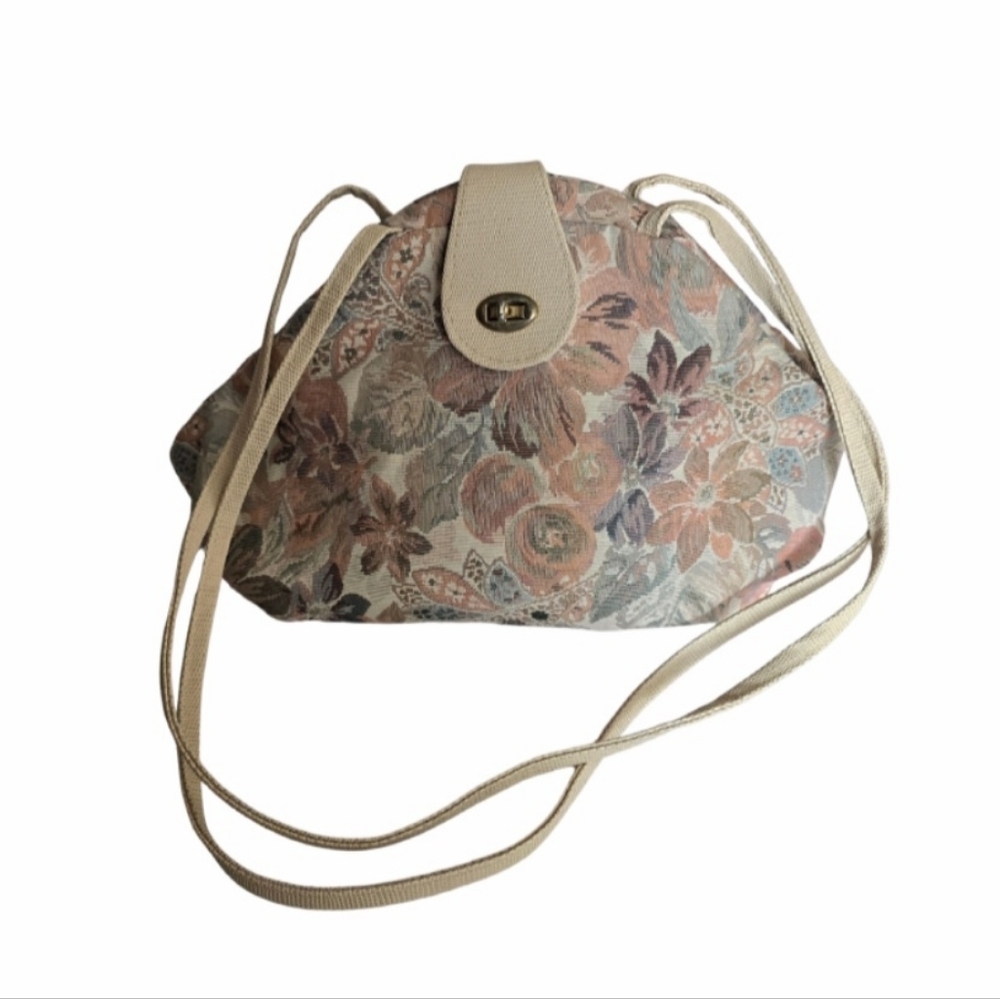 Vintage Couch-Like Tapestry Bag  Handbag Crossbody Floral Tan Retro Purse